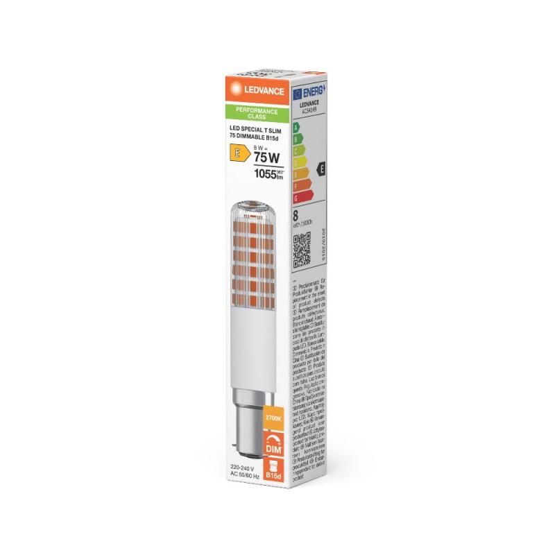 Ledvance B15d  LED T SLIM Dimmbare schlanke LED Lampe 2700K warmweiß 8W wie 75W